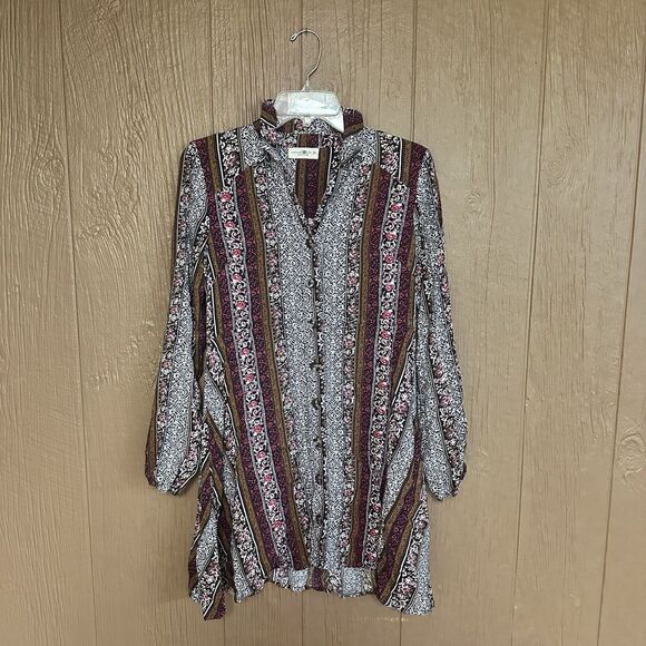 Natural Life Dress Women XS/S Multi-Color Long-Sleeve Button-Front T-Shirt Dress - Picture 1 of 5